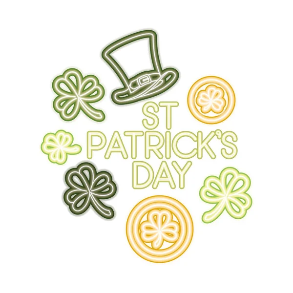 St. Patricks Day Etikett mit Kleeblatt und Elfenhut Ikonen — Stockvektor