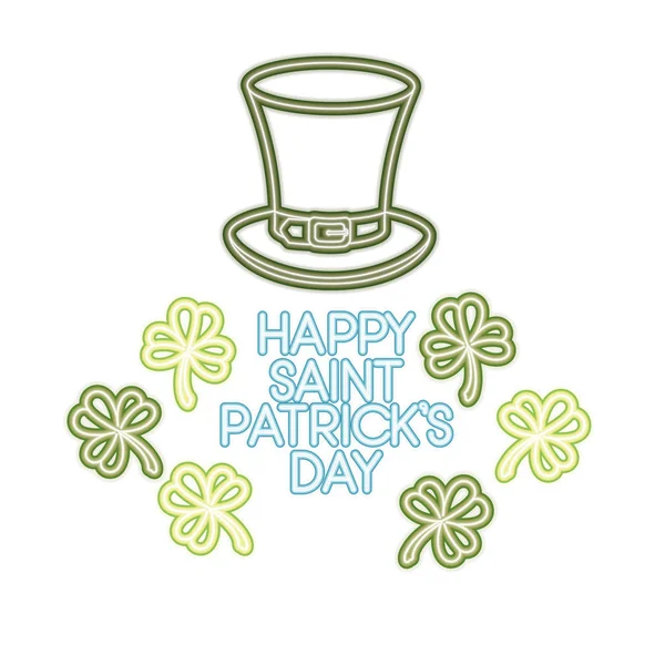 Heureux saint patricks étiquette de jour avec trèfle et chapeau d'elfe — Image vectorielle