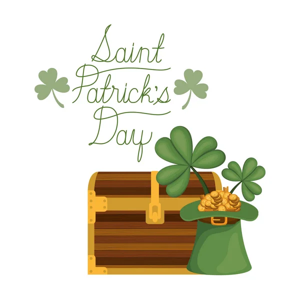 Vous souhaitant un heureux st patricks étiquette de jour avec des icônes de pièces — Image vectorielle