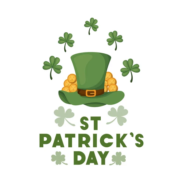 Vous souhaitant un heureux st patricks étiquette de jour avec des icônes de pièces — Image vectorielle