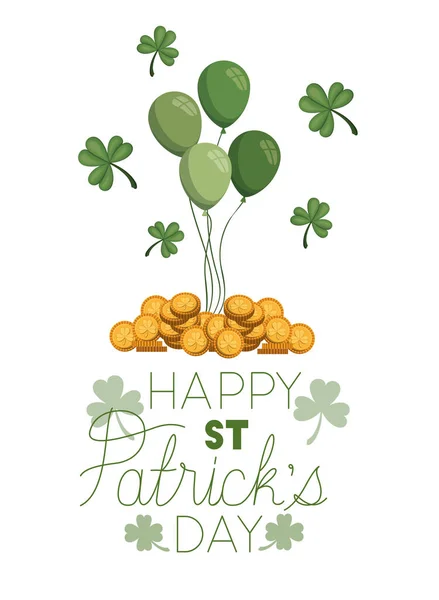 Wishing you a happy st patricks day label with coins icons — стоковый вектор