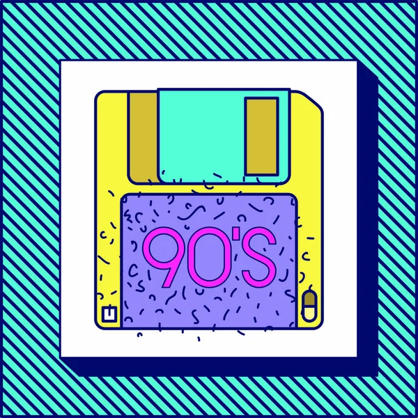 90s label with floppy disk — Stock Vector