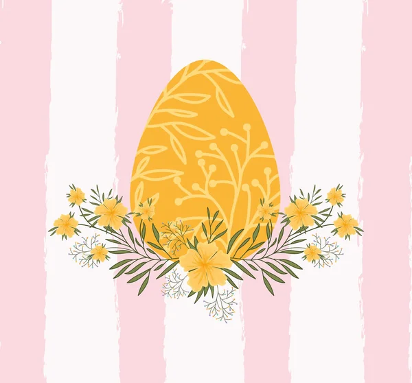 Feliz tarjeta de Pascua con huevo pintado y flores — Vector de stock