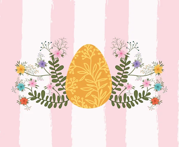 Happy easter card with egg painted and flowers — Stock Vector