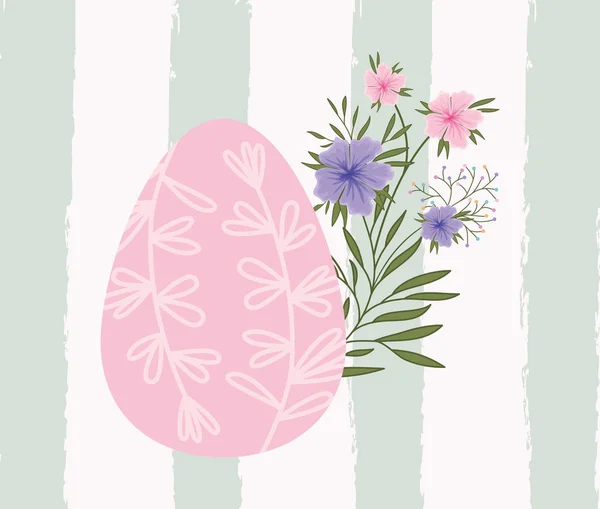 Frohe Osterkarte mit bemalten Eiern und Blumen — Stockvektor