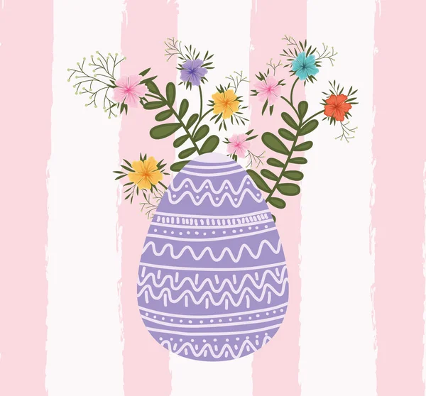 Feliz tarjeta de Pascua con huevo pintado y flores — Vector de stock