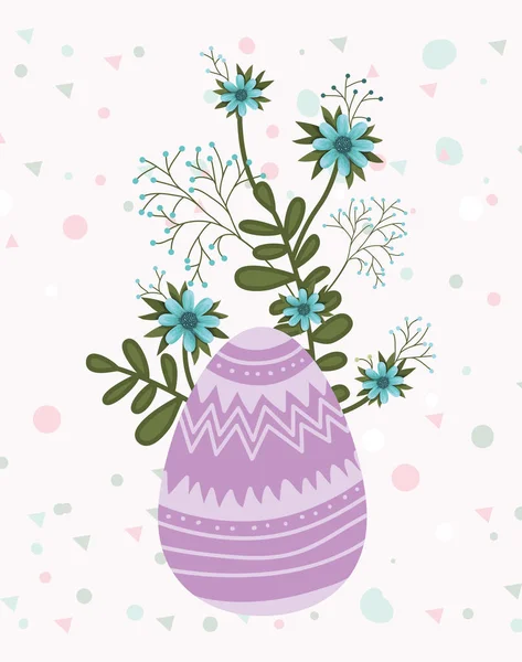 Happy easter card with egg painted and flowers — Stock Vector