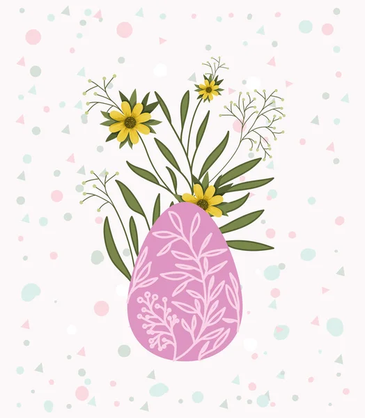 Joyeuse carte de Pâques avec oeuf peint et fleurs — Image vectorielle