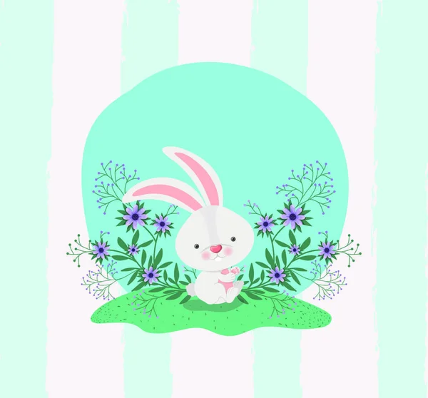 Счастливая пасхальная карта с кроликом в саду — стоковый вектор