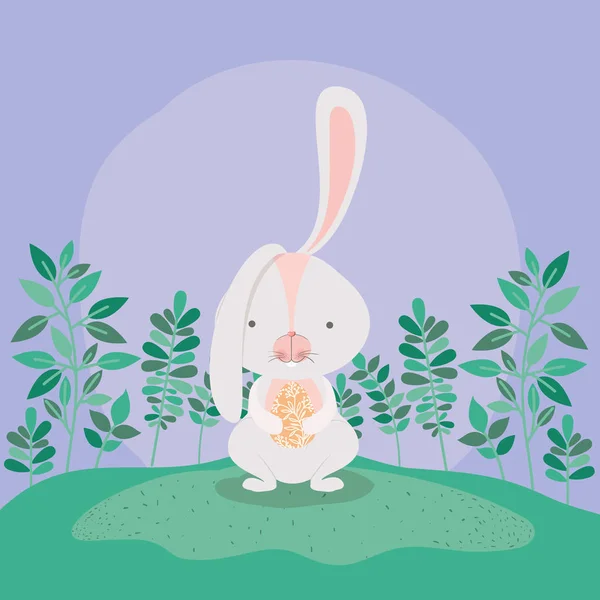 Happy easter card with rabbit in the garden — Stock Vector