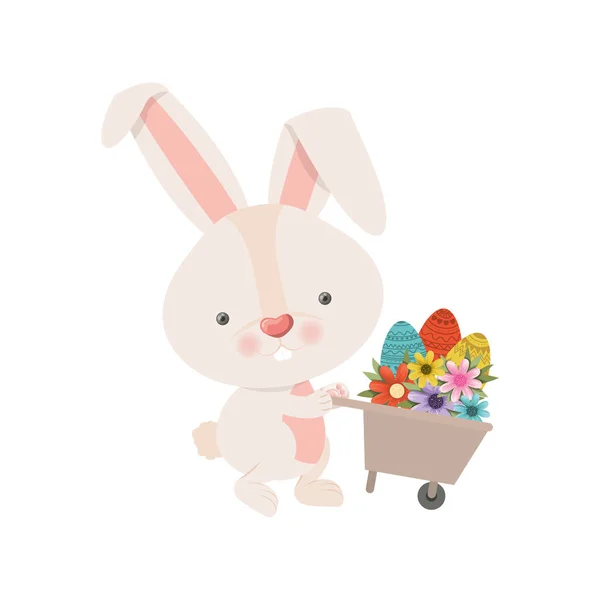 Bunny with wheelbarrow and easter eggs icon — Stock Vector