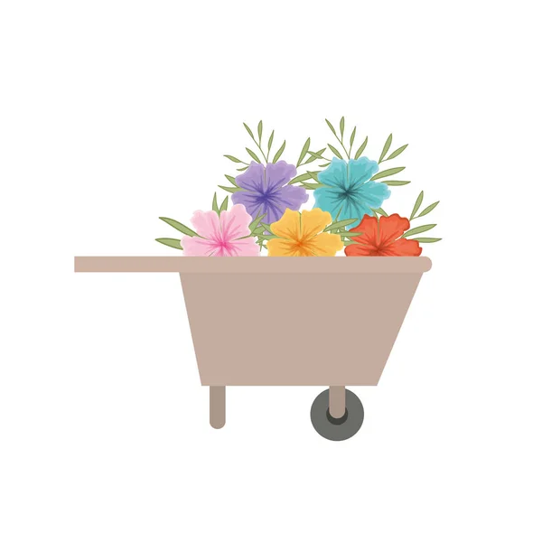 Wheelbarrow of wooden with flowers icon — Stock Vector