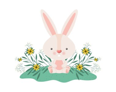 Paskalya tavşanı çiçek izole simgesiyle