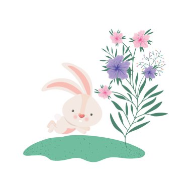 Paskalya tavşanı çiçek izole simgesiyle