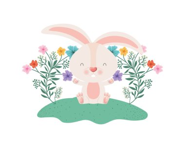 Paskalya tavşanı çiçek izole simgesiyle