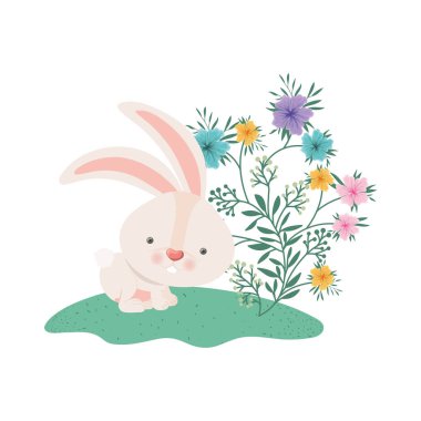 Paskalya tavşanı çiçek izole simgesiyle