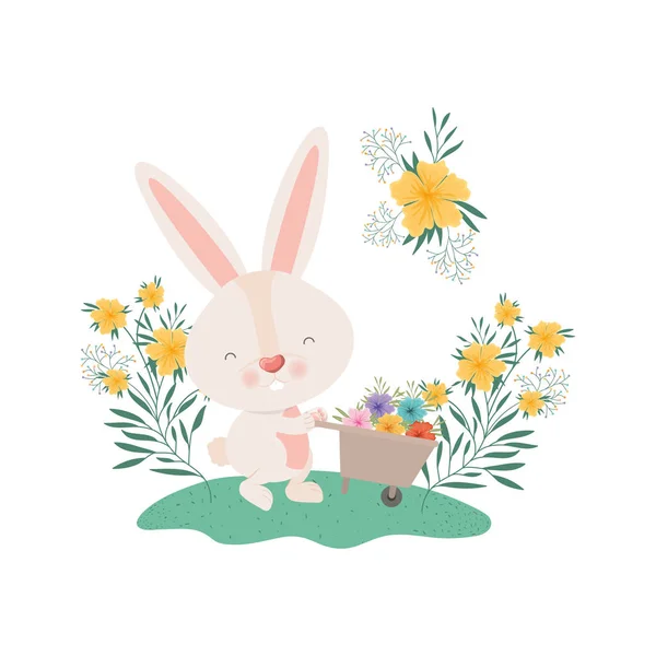 Lapin de Pâques avec des fleurs icône isolée — Image vectorielle