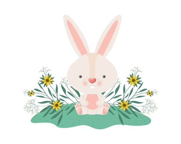 Easter bunny with flowers isolated icon — Stock Vector