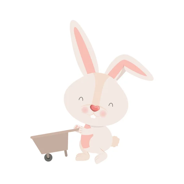 Bunny with wheelbarrow isolated icon — Stock Vector