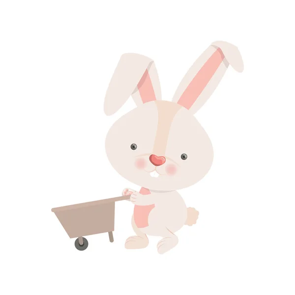 Bunny ile el arabası izole simgesi — Stok Vektör