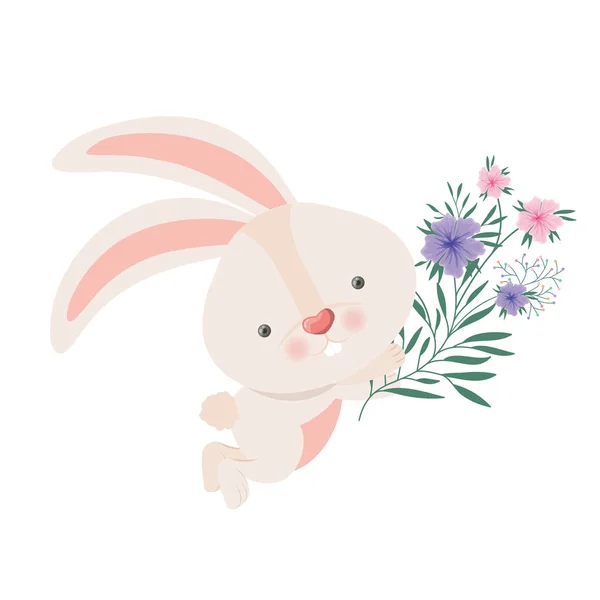 Easter bunny with flowers isolated icon — Stock Vector