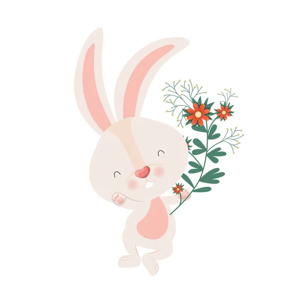 Lapin de Pâques avec des fleurs icône isolée — Image vectorielle