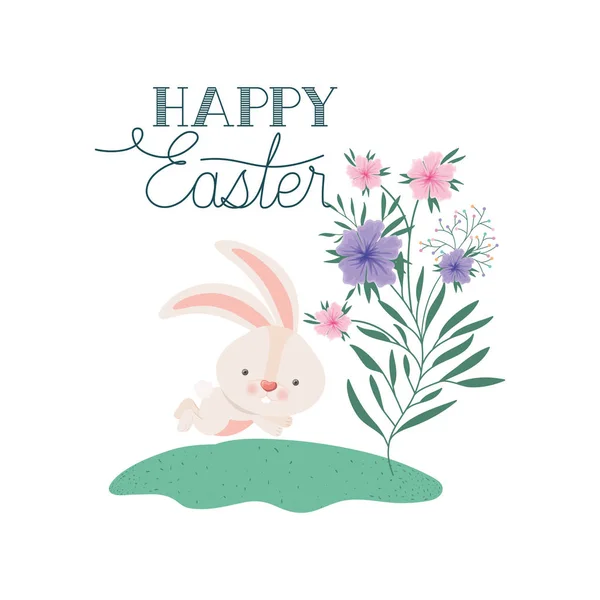 Joyeuse étiquette de Pâques avec icône isolée lapin — Image vectorielle