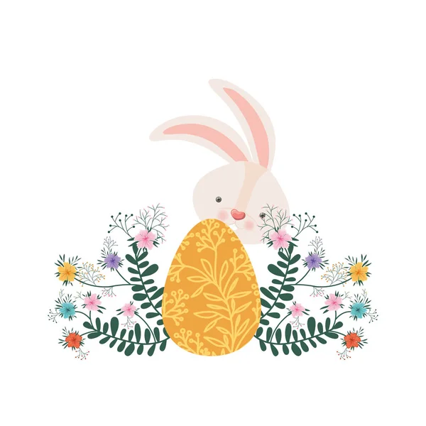 Conejo de Pascua con huevo aislado icono — Vector de stock