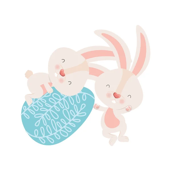 Easter rabbits with egg isolated icon — Stock Vector
