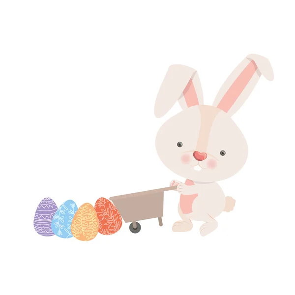 Bunny el arabası ve Paskalya yumurta simgesi olan — Stok Vektör