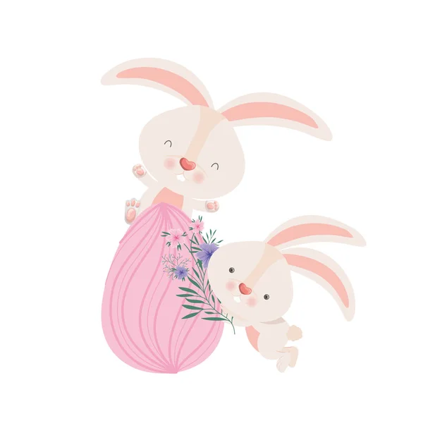 Великодні кролики з яйцем ізольована ікона — стоковий вектор