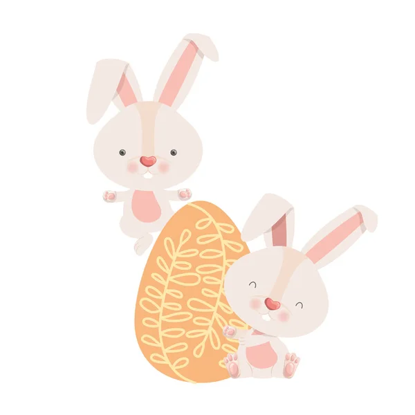 Easter rabbits with egg isolated icon — Stock Vector