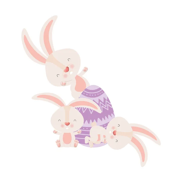 Easter rabbits with egg isolated icon — Stock Vector