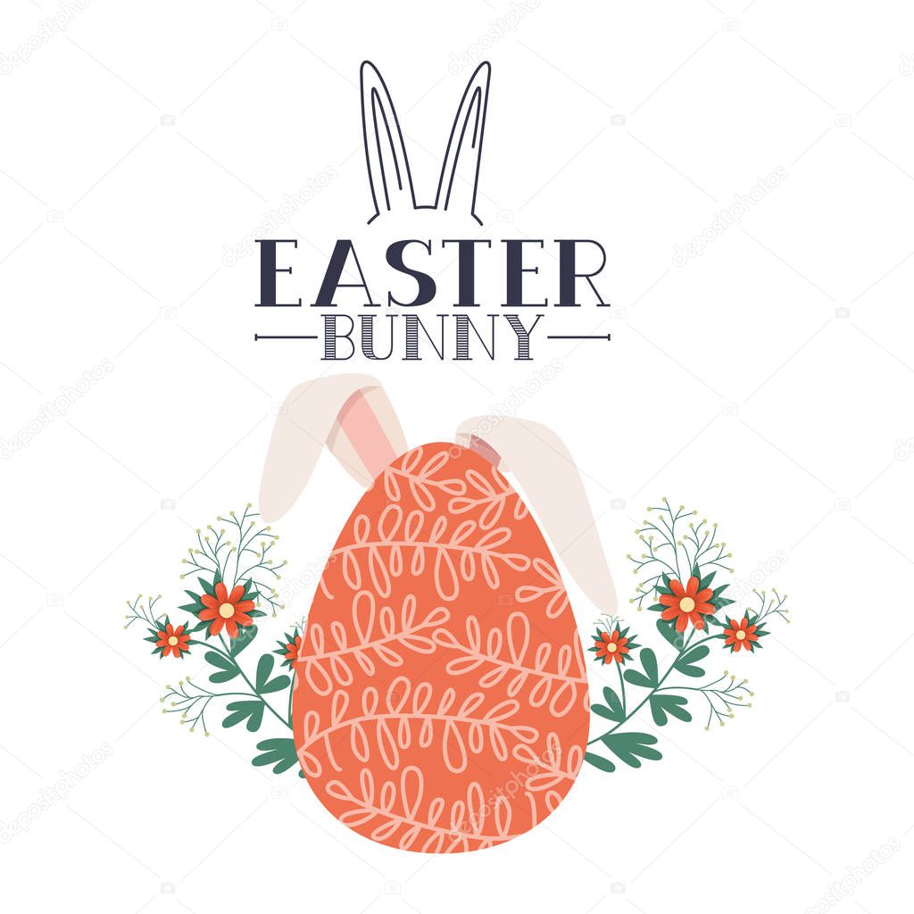 Easter bunny label with egg and rabbit ears icon vector illustration desing