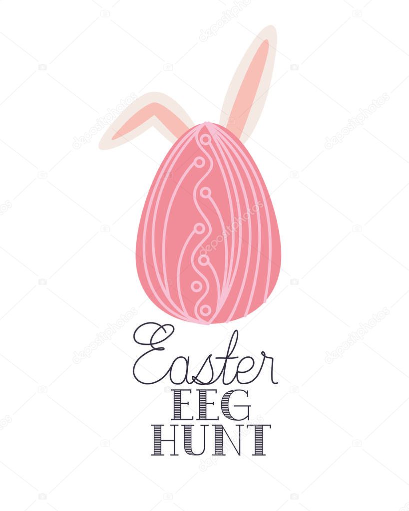Easter egg hunt label with rabbit ears icon vector illustration desing