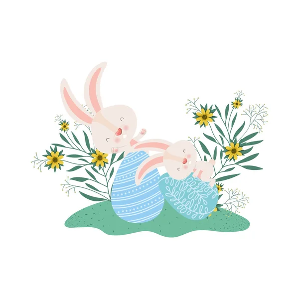 Påsk kanin med ägg och blommor-ikonen — Stock vektor