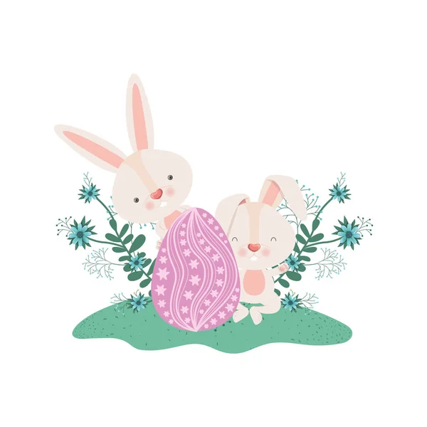 Osterhasen mit Ei und Blumen — Stockvektor