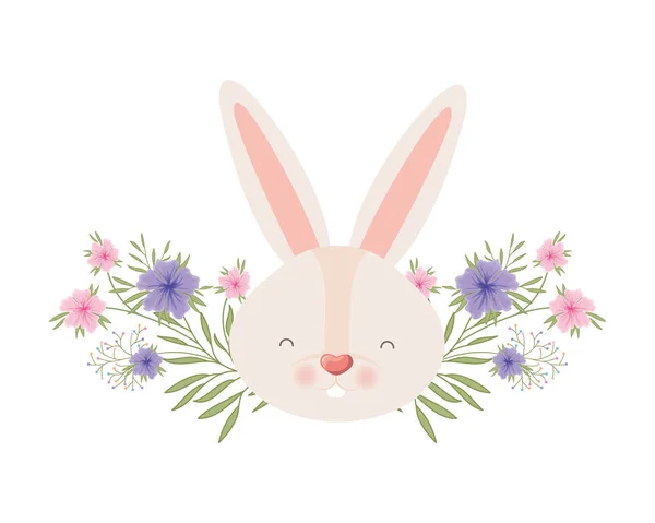 Cabeza de conejo con flores icono aislado — Vector de stock