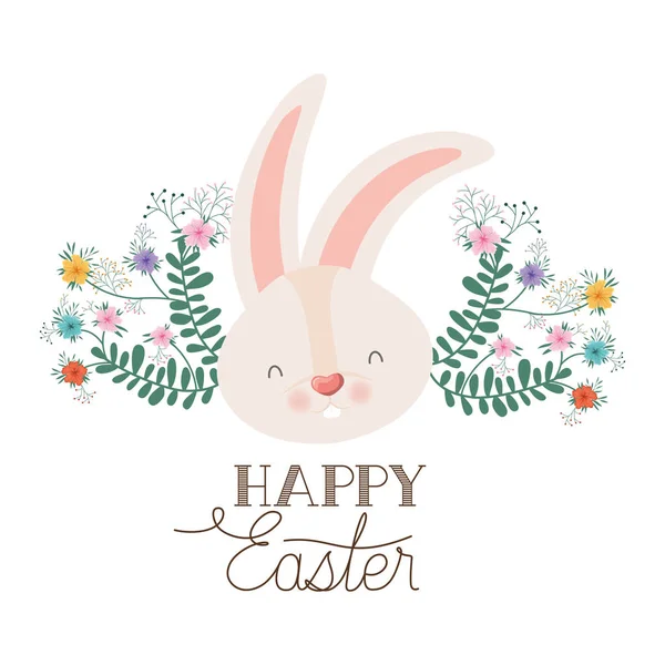Mutlu Paskalya etiket tavşan baş izole simgesiyle — Stok Vektör