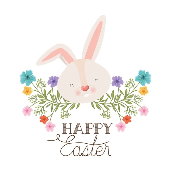 Etiqueta de Pascua feliz con la cabeza de conejo icono aislado — Vector de stock