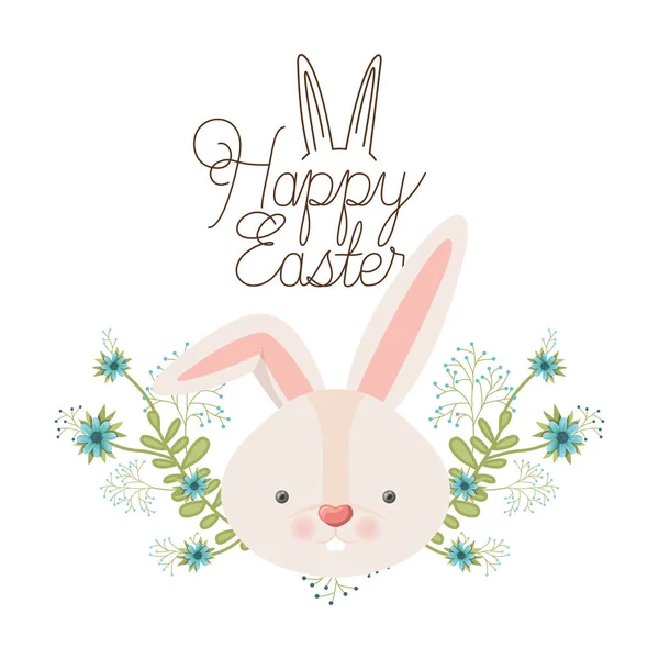 Happy easter label with rabbit head isolated icon — Stock Vector