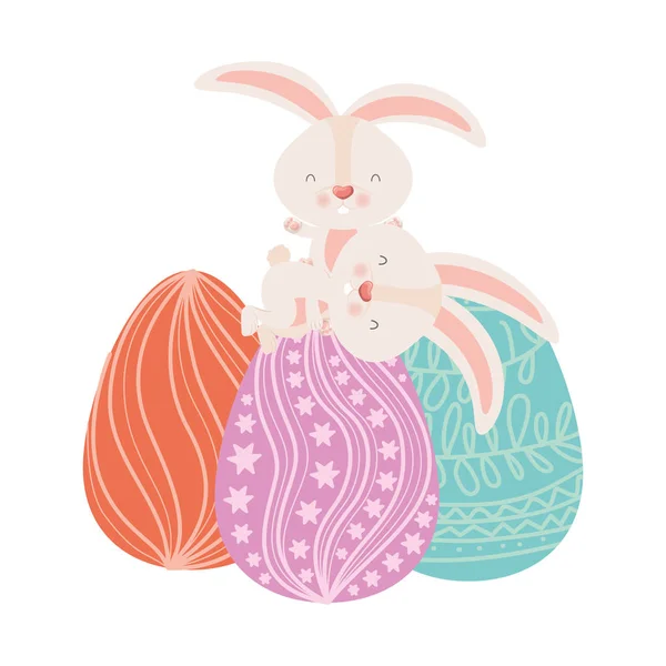 Lapins de Pâques avec des œufs icône isolée — Image vectorielle