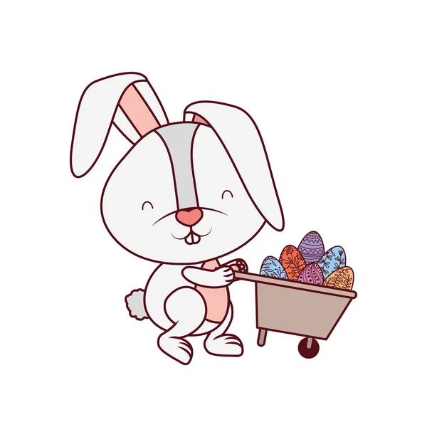 Zajíček s ikonou trakař a velikonoční vajíčka — Stockový vektor