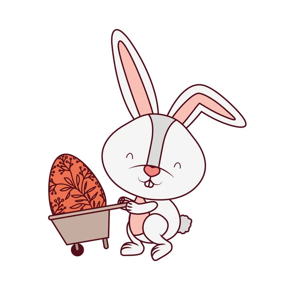 Zajíček s ikonou trakař a velikonoční vajíčka — Stockový vektor