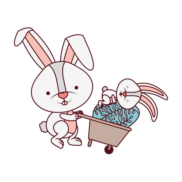 El arabası ve Paskalya yumurta simgesi olan tavşanlar — Stok Vektör