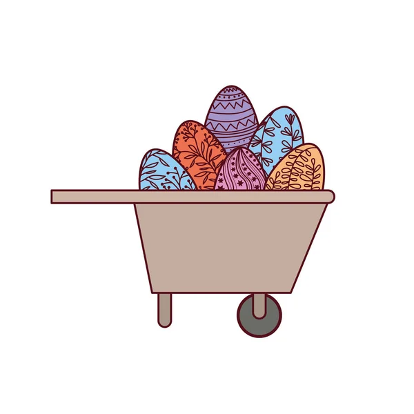 Carretilla con huevos de Pascua icono aislado — Vector de stock