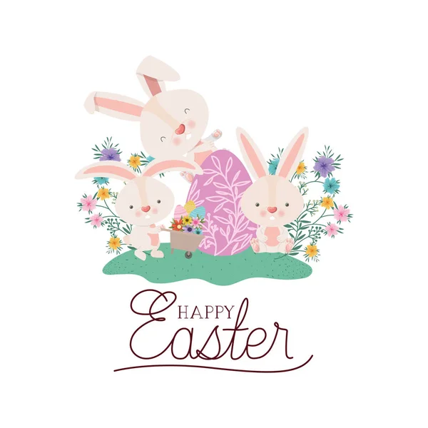 Frohe Ostern Etikett mit Ei und Blumen Symbol — Stockvektor