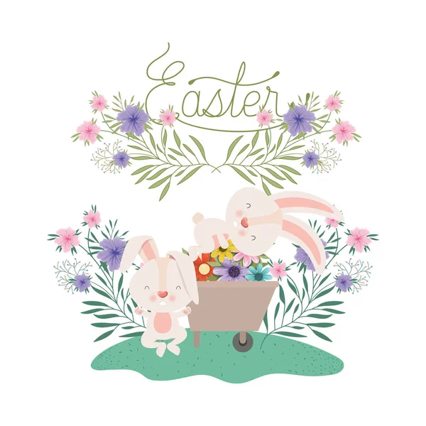Húsvéti tojás és a virágok ikon címke — Stock Vector