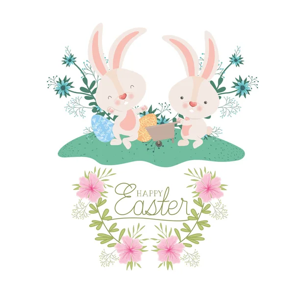 Frohe Ostern Etikett mit Ei und Blumen Symbol — Stockvektor