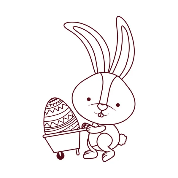 Coelho com carrinho de mão e ícone de ovo de Páscoa — Vetor de Stock